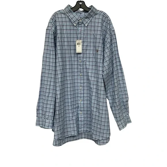 🤑Ralph Lauren Mens🚨4XLT Plaid Button Down Shirt Blue Teal Long Sleeve $110